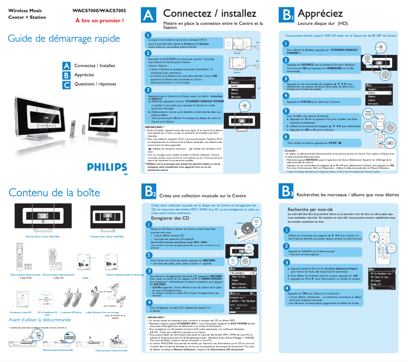 Page n°1 - Guide de démarrage rapide Philips WACS7000