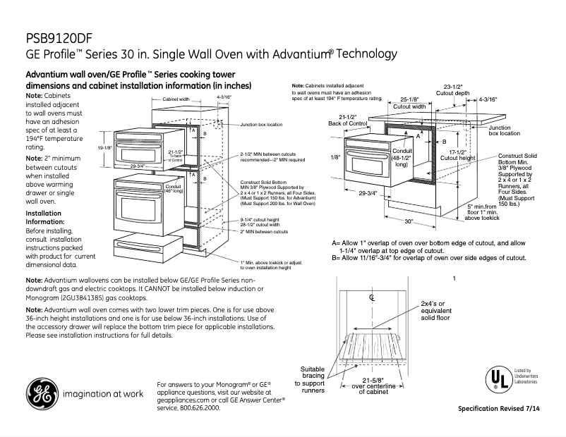 Page n°1 - Fiche technique GE Profile PSB9120DFBB