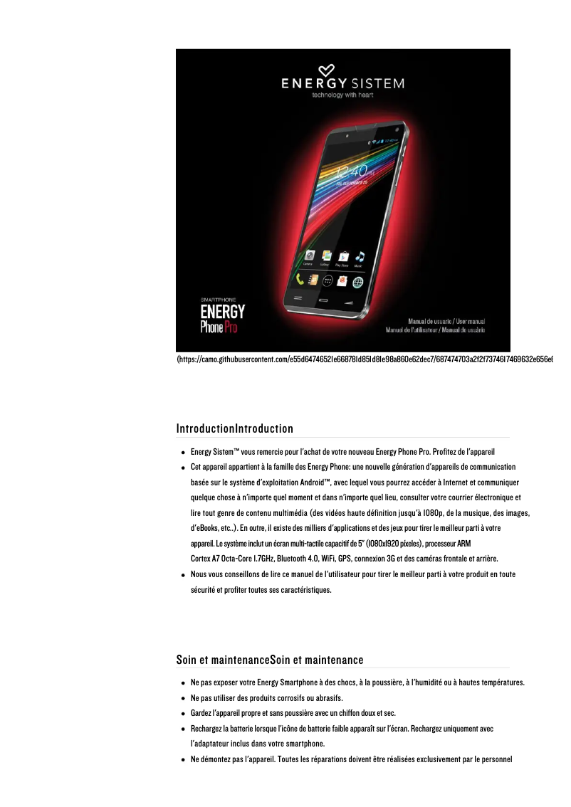 Page 1 of the manual User Manual Energy Sistem Energy Phone Pro