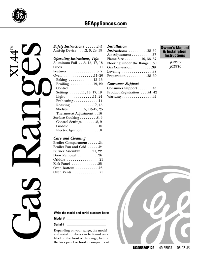 Page 1 de la notice Guide d'installation GE JGBS10WEFWW