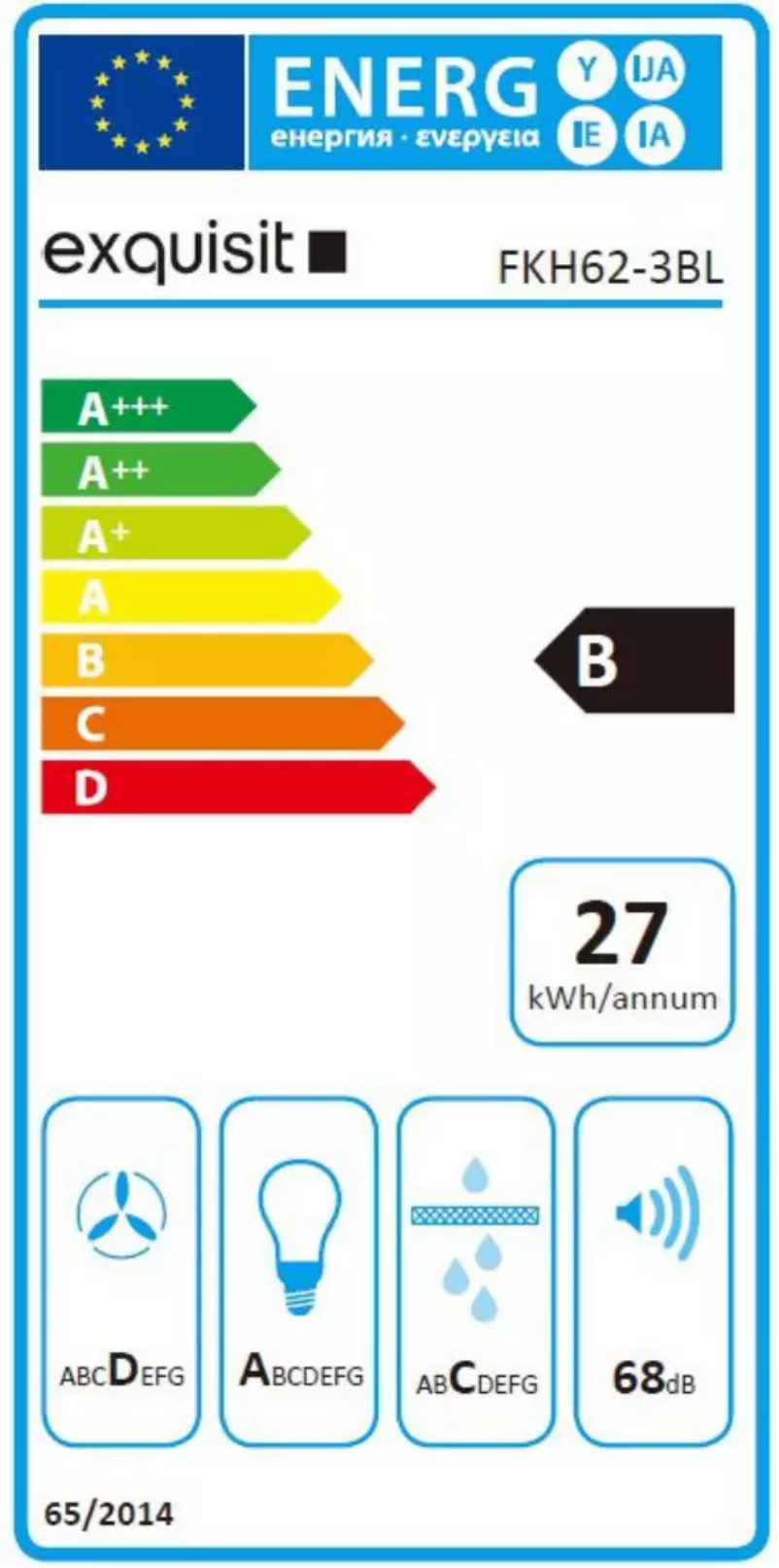 Page 1 of the manual Energy Label Exquisit FKH62-3BL