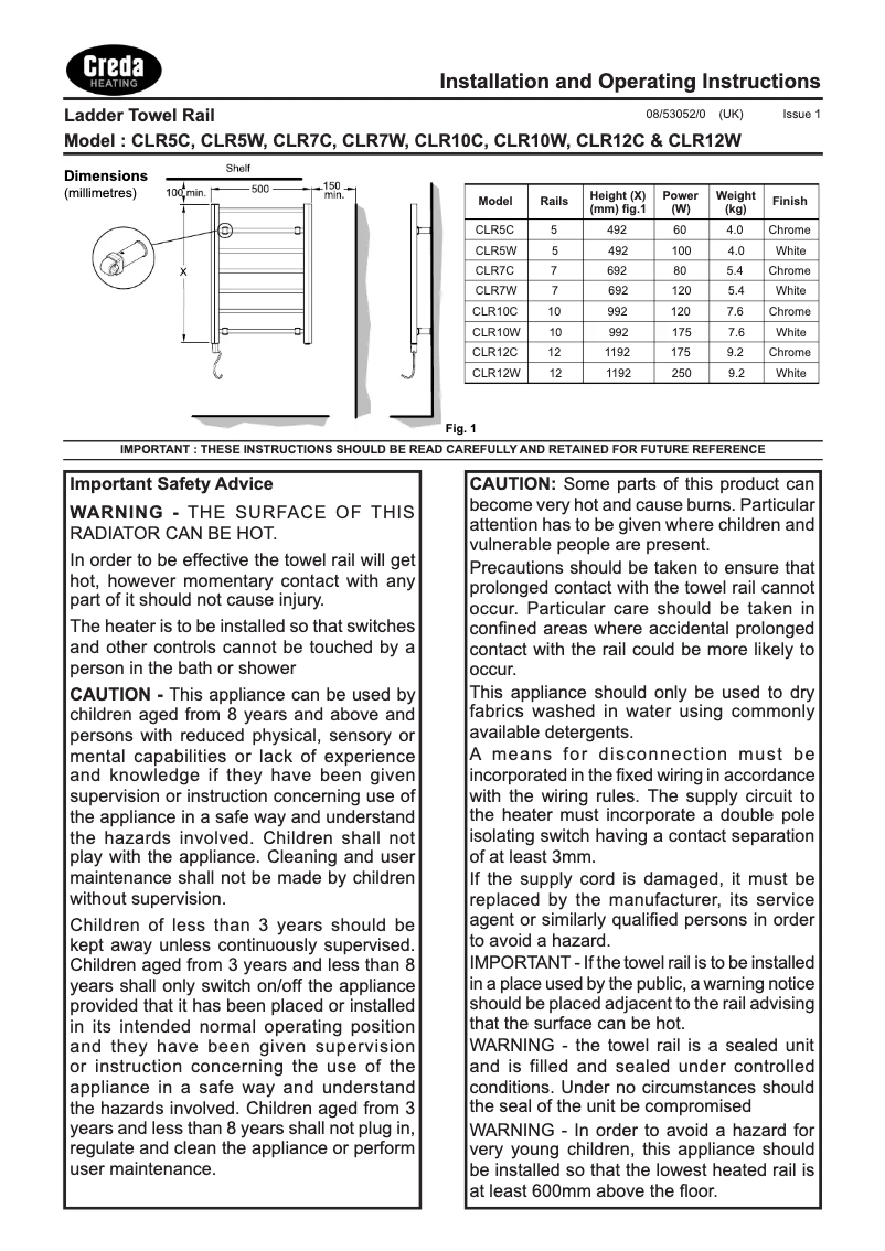 Page 1 de la notice Manuel utilisateur Creda CLR5C