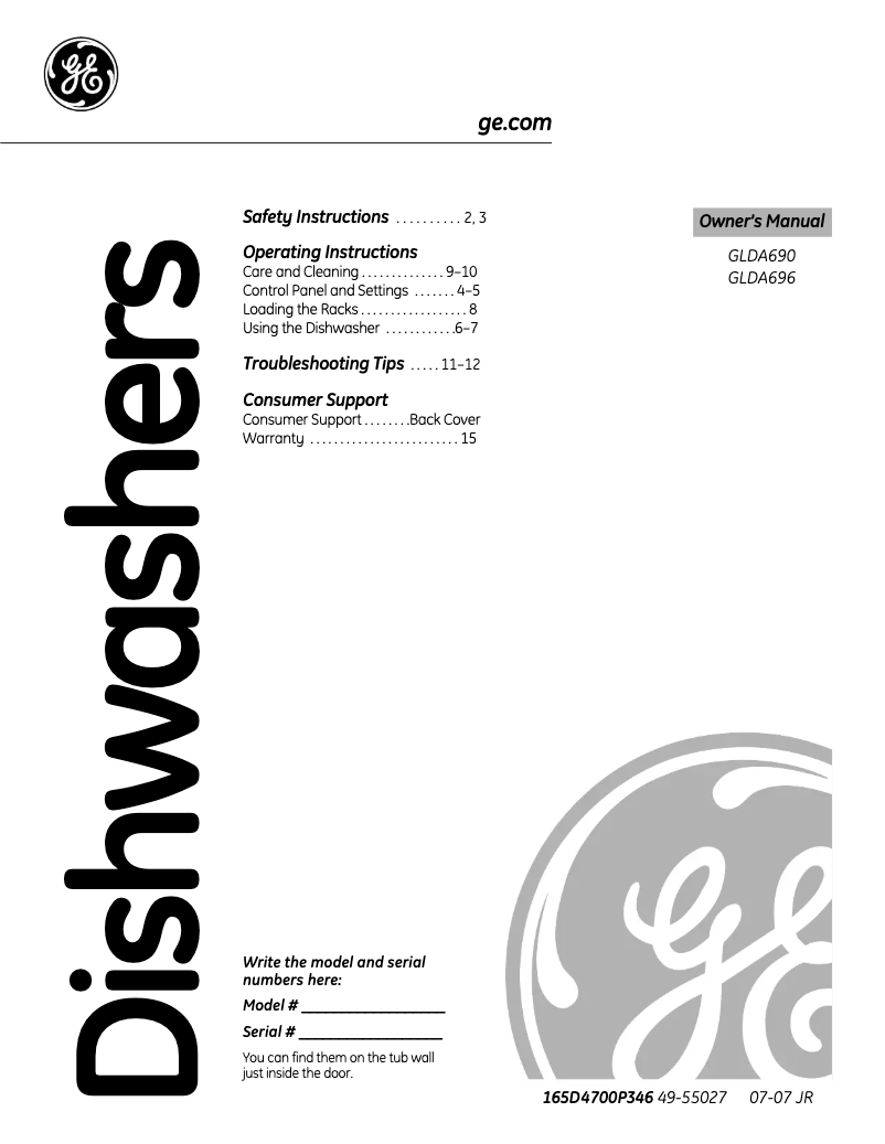 Page 1 of the manual Use and Maintenance Manual GE GLDA690PBB