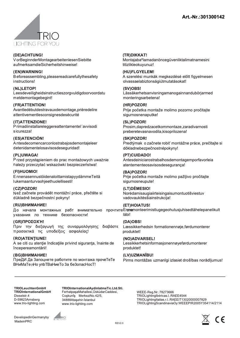 Page 1 de la notice Manuel utilisateur Trio Lighting Onyx 301300142