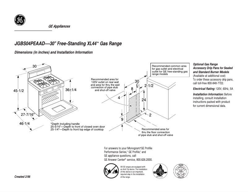 Page n°1 - Fiche technique GE JGBS04PEAAD