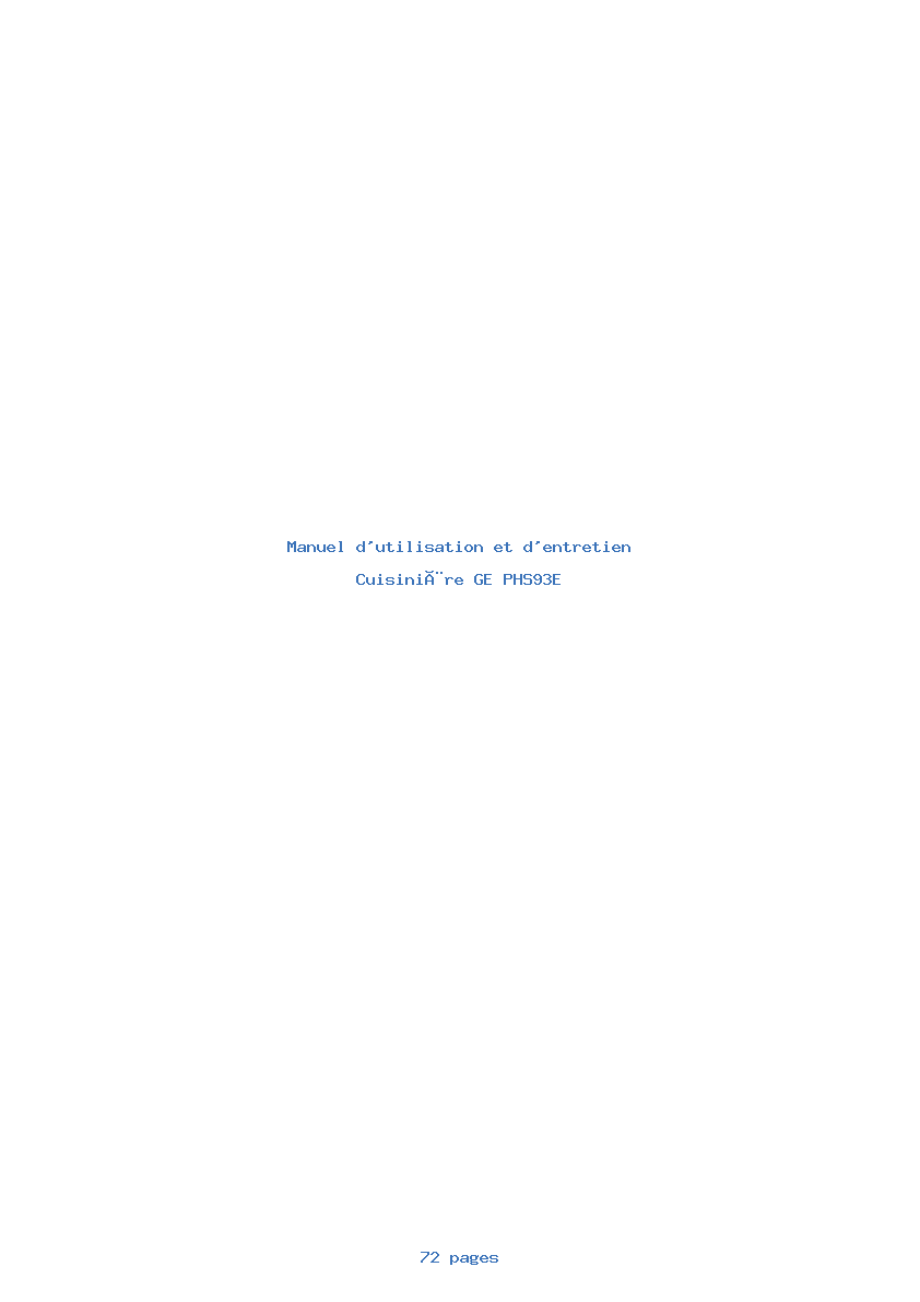 Page 1 de la notice Manuel d'utilisation et d'entretien GE PHS93E