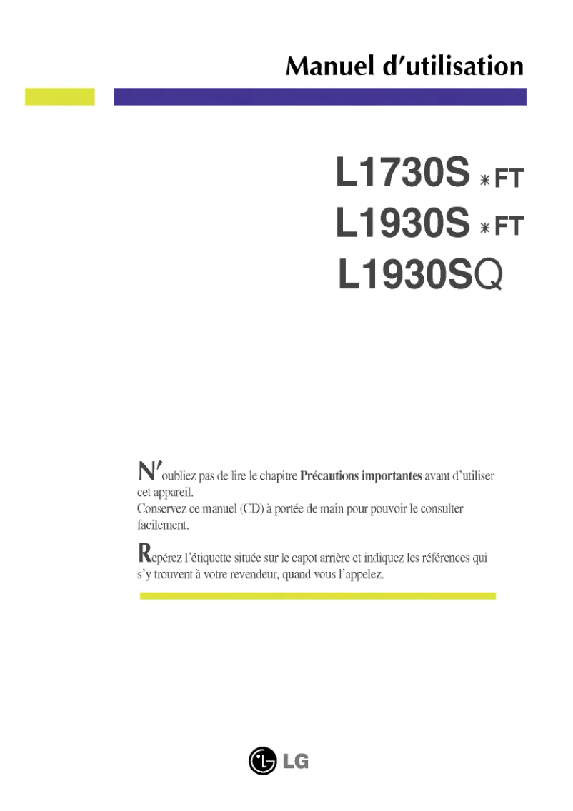 Page 1 de la notice Manuel utilisateur LG L1930SQSFT
