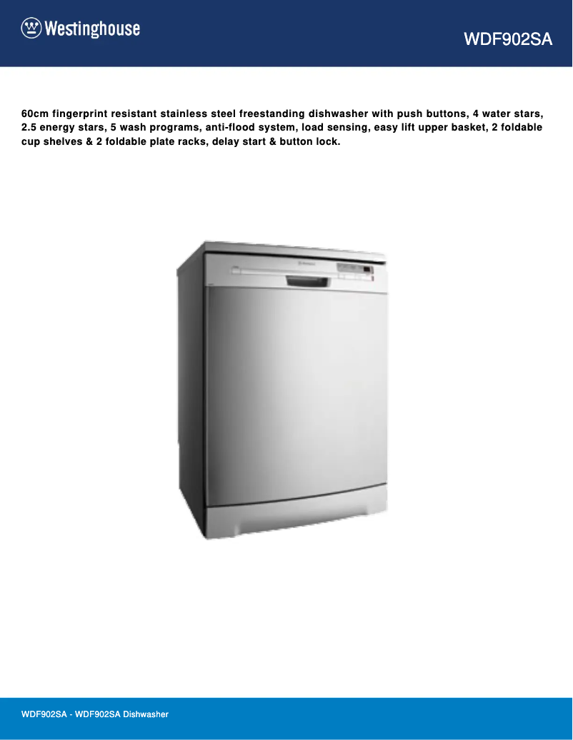 Página 1 del manual Ficha técnica Westinghouse WDF902SA