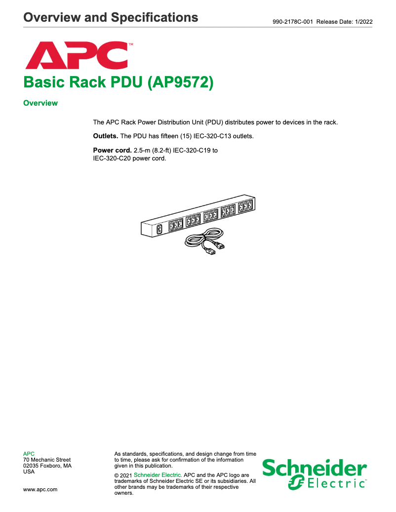 Page 1 of the manual User Manual APC AP9572