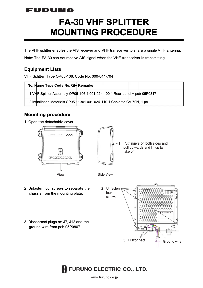 Page 1 de la notice Manuel utilisateur Furuno FA-30