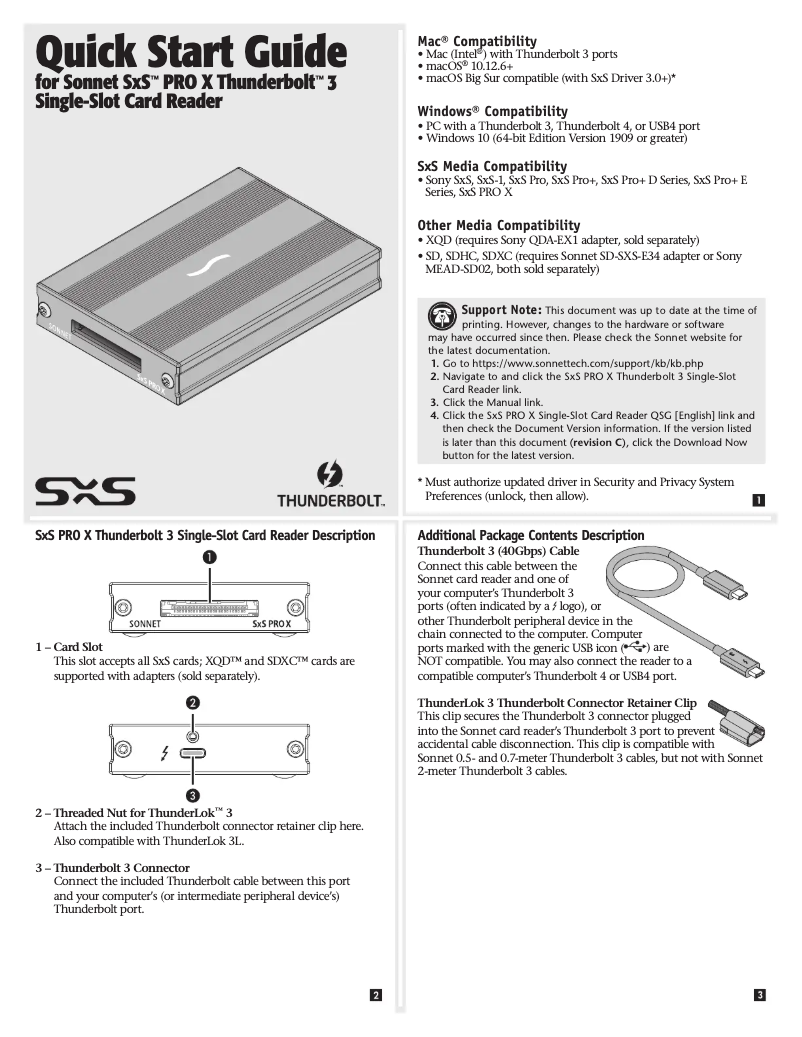 Page 1 de la notice Manuel utilisateur Sonnet TB3-1SXSPX