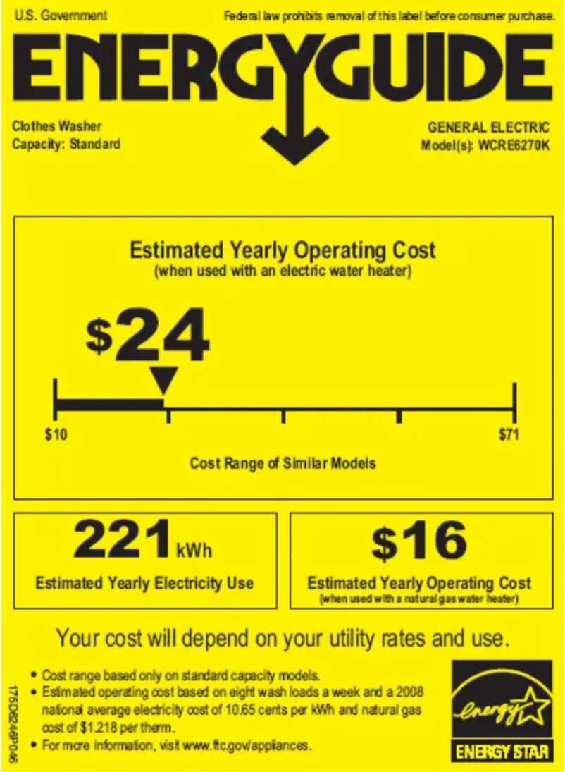 Page n°1 - Label énergétique GE WCRE6270KWW