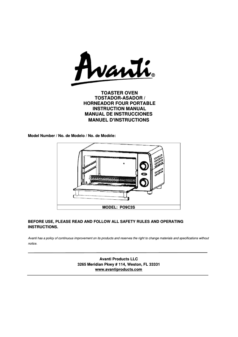 Page 1 de la notice Manuel utilisateur Avanti PO9C3S