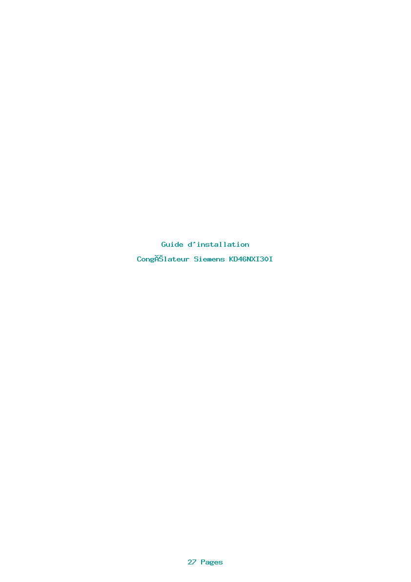 Page 1 de la notice Guide d'installation Siemens KD46NXI30I