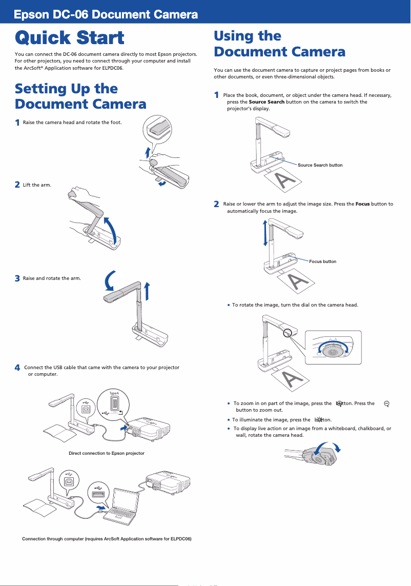 Página 1 del manual Guía de inicio rápido Epson ELPDC06