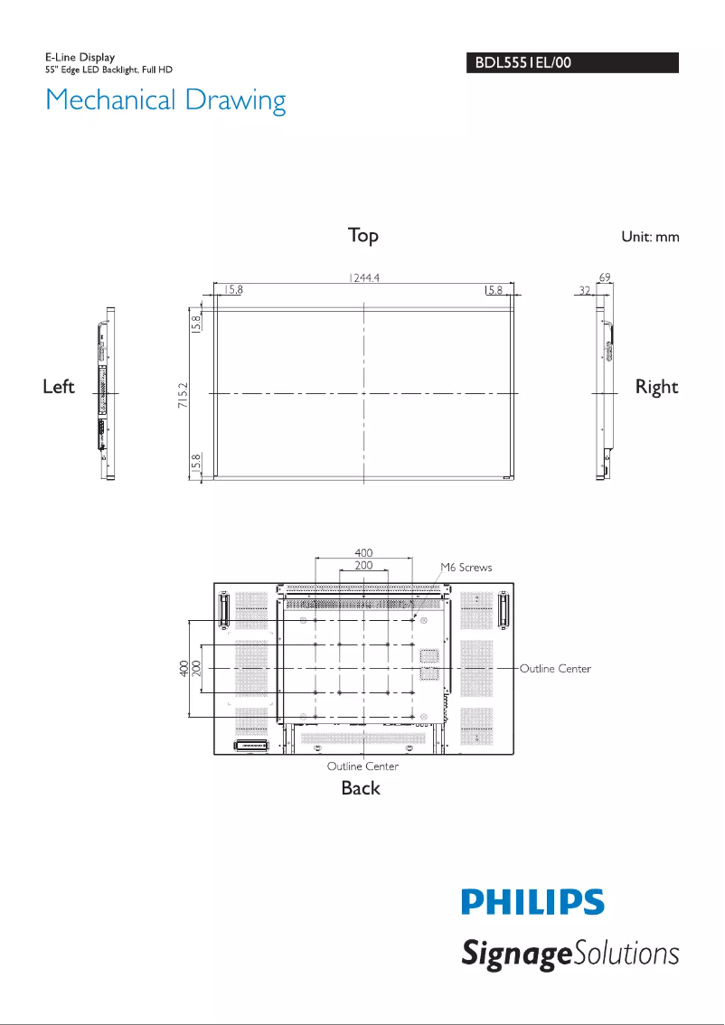 Page n°1 - Dessin technique Philips Signage Solutions BDL5551EL