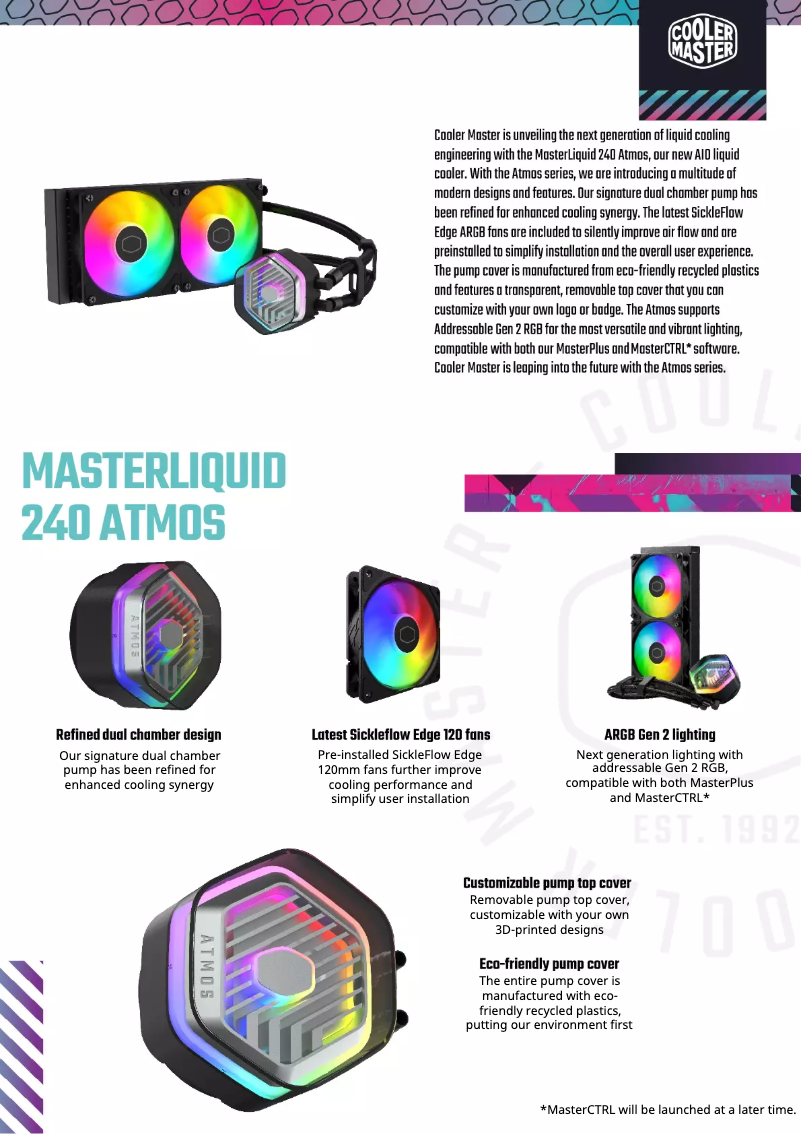 Page 1 de la notice Fiche technique Cooler Master MasterLiquid 240 ATMOS