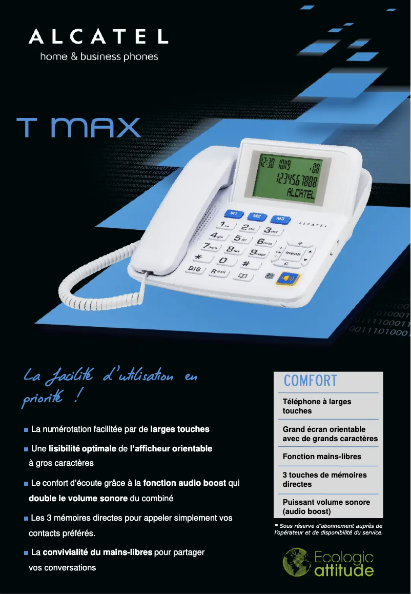 Page 1 de la notice Fiche technique Alcatel T-max