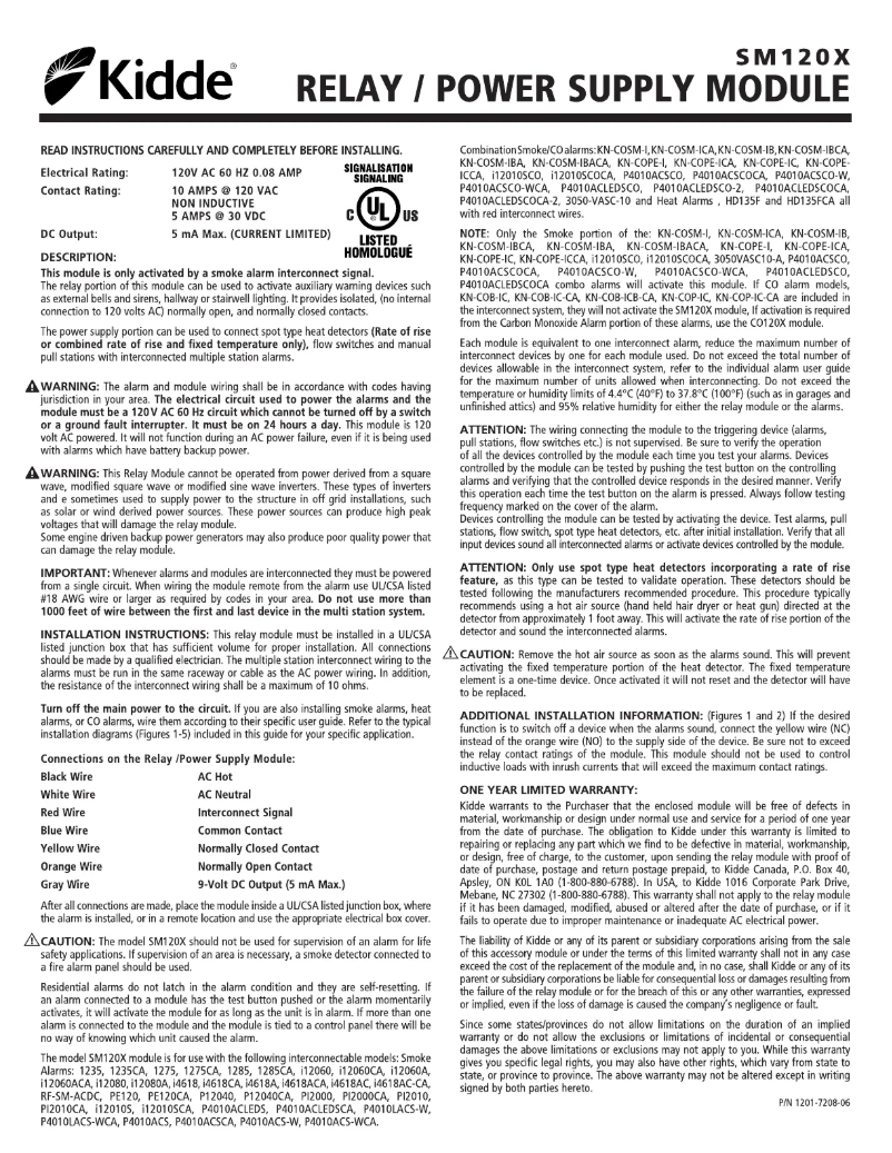 Page 1 de la notice Manuel utilisateur Kidde SM120X