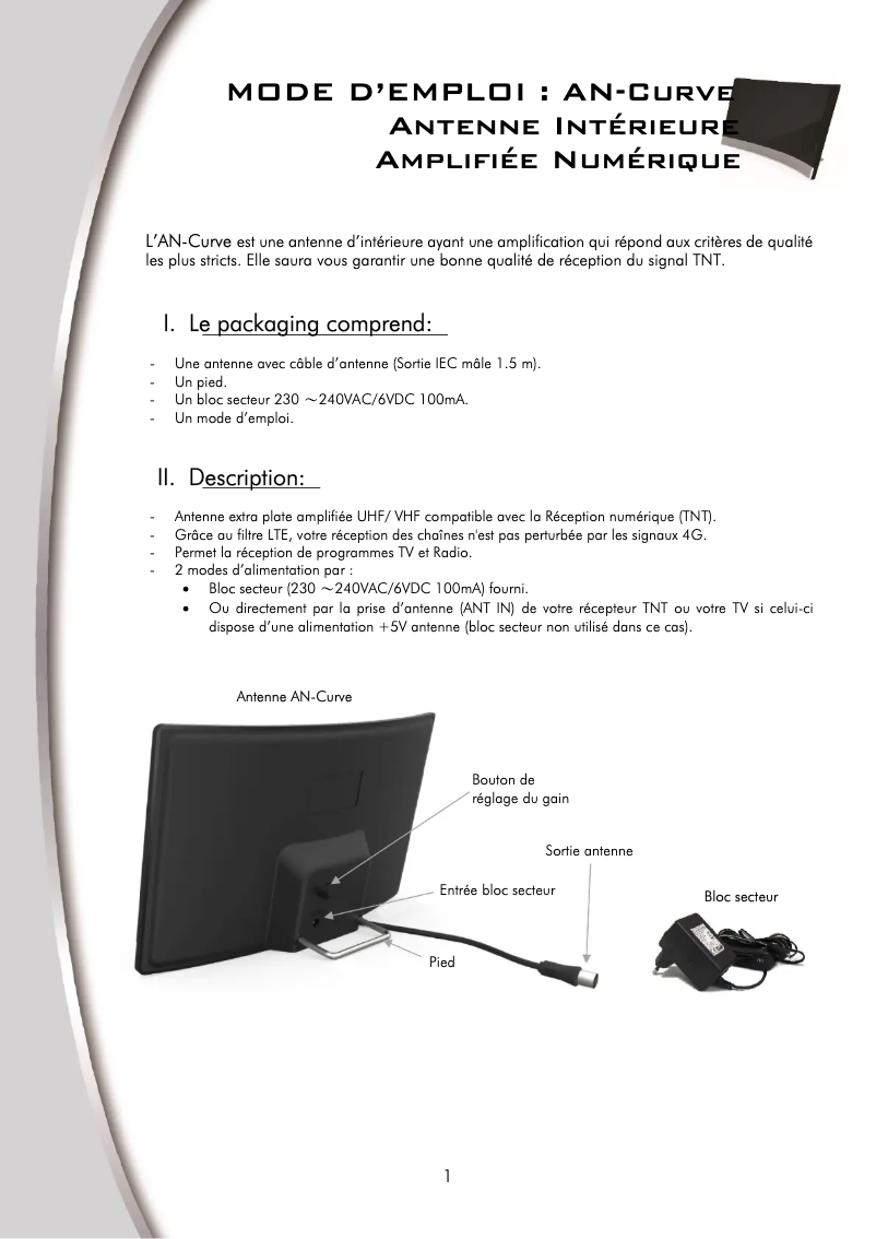 Page 1 de la notice Manuel utilisateur CGV AN-CURVE