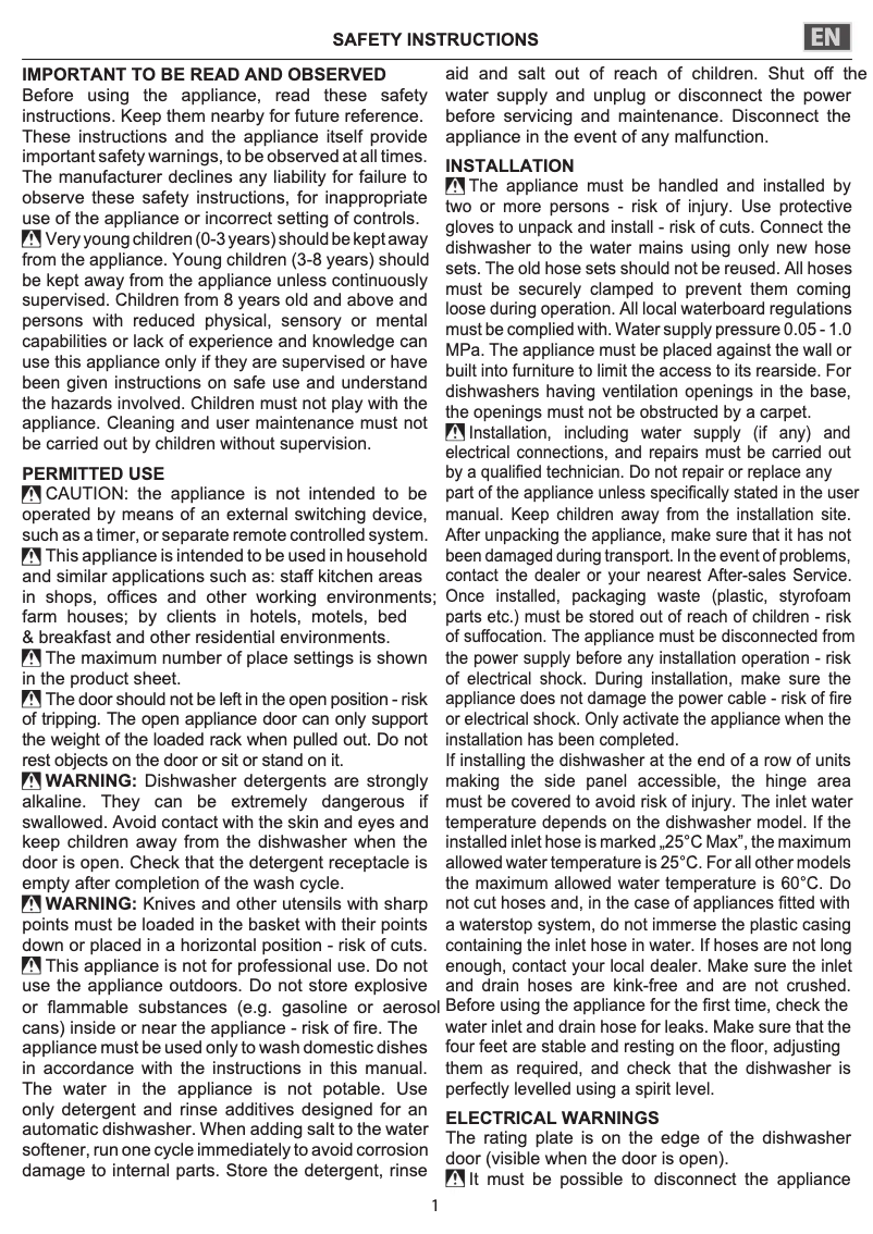 Page n°1 - Instructions de sécurité Indesit DFC 2C24 A X