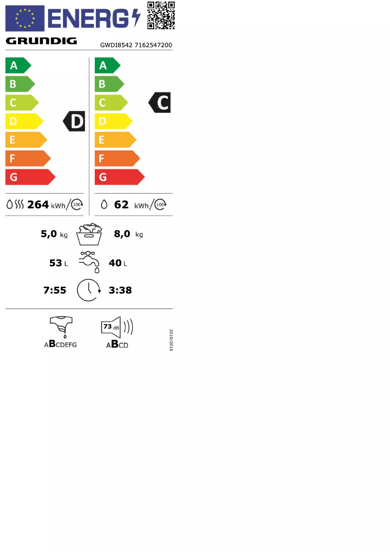 Page 1 de la notice Label énergétique Grundig GWDI8542