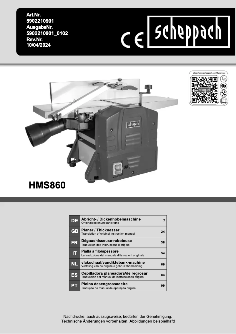 Page 1 de la notice Manuel utilisateur Scheppach HMS860