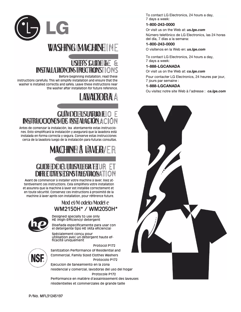 Page 1 de la notice Manuel utilisateur LG WM2150HR