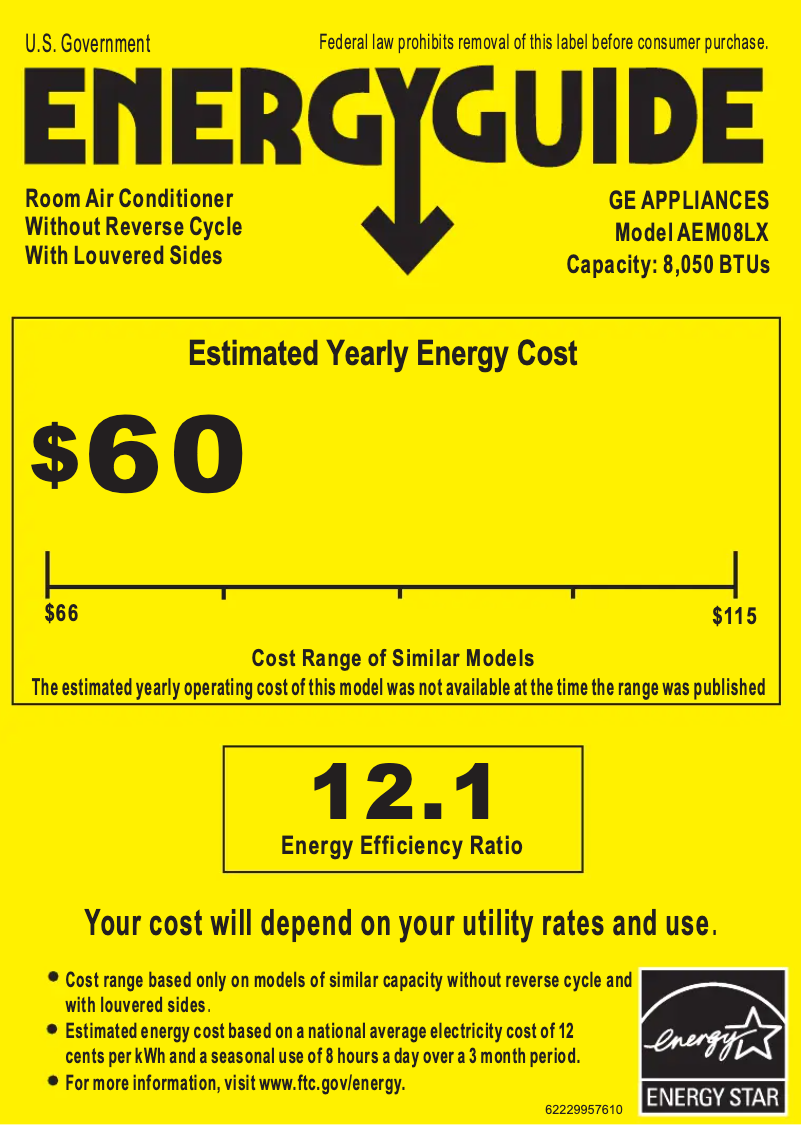 Página 1 del manual Etiqueta energética GE AEM08LX