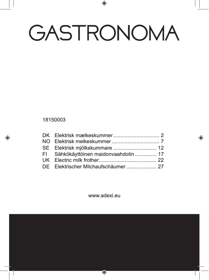 Page 1 de la notice Manuel utilisateur Gastronoma 18150003