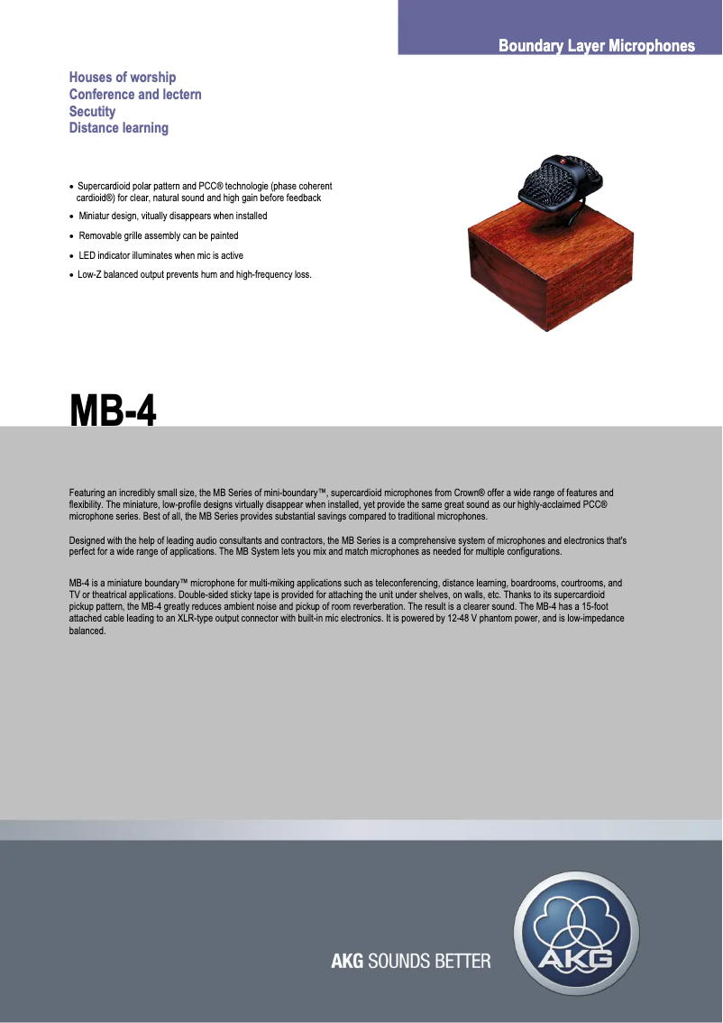 Page 1 de la notice Fiche technique AKG MB-4