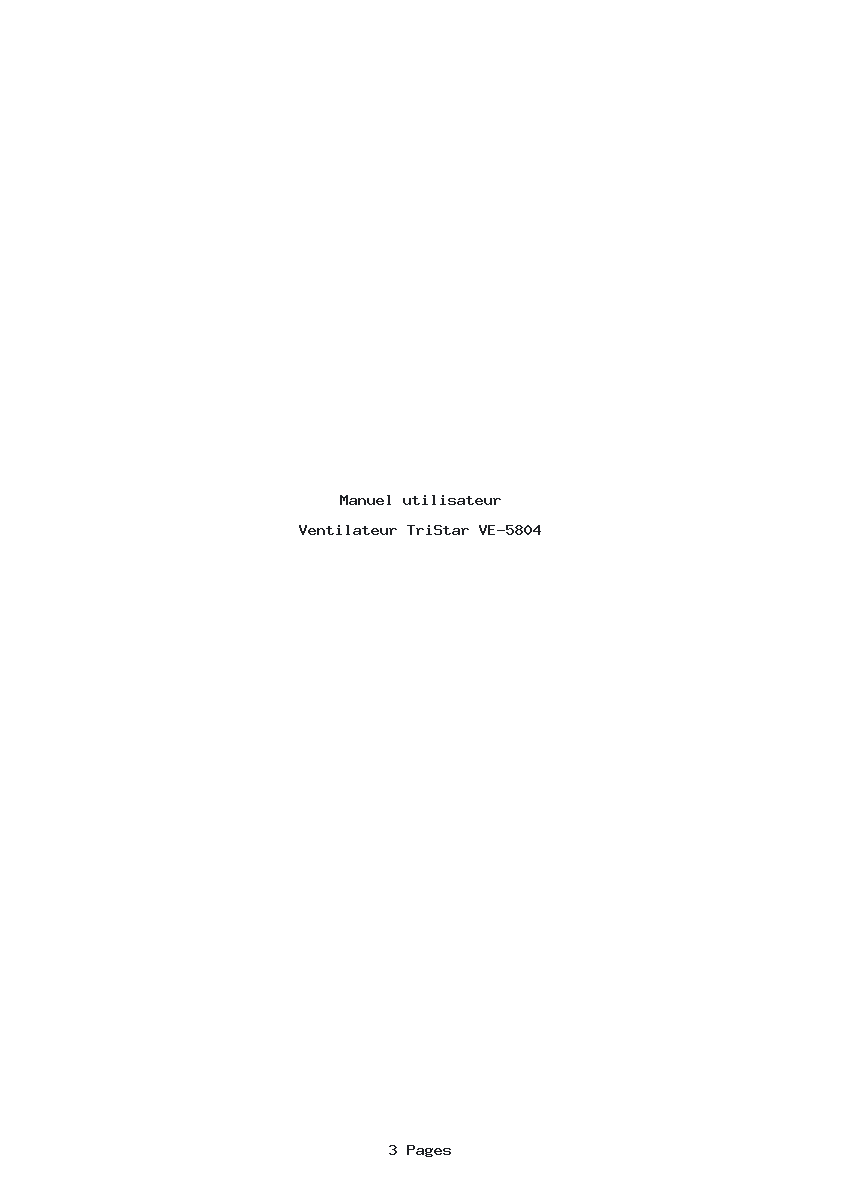 Page 1 de la notice Manuel utilisateur TriStar VE-5804