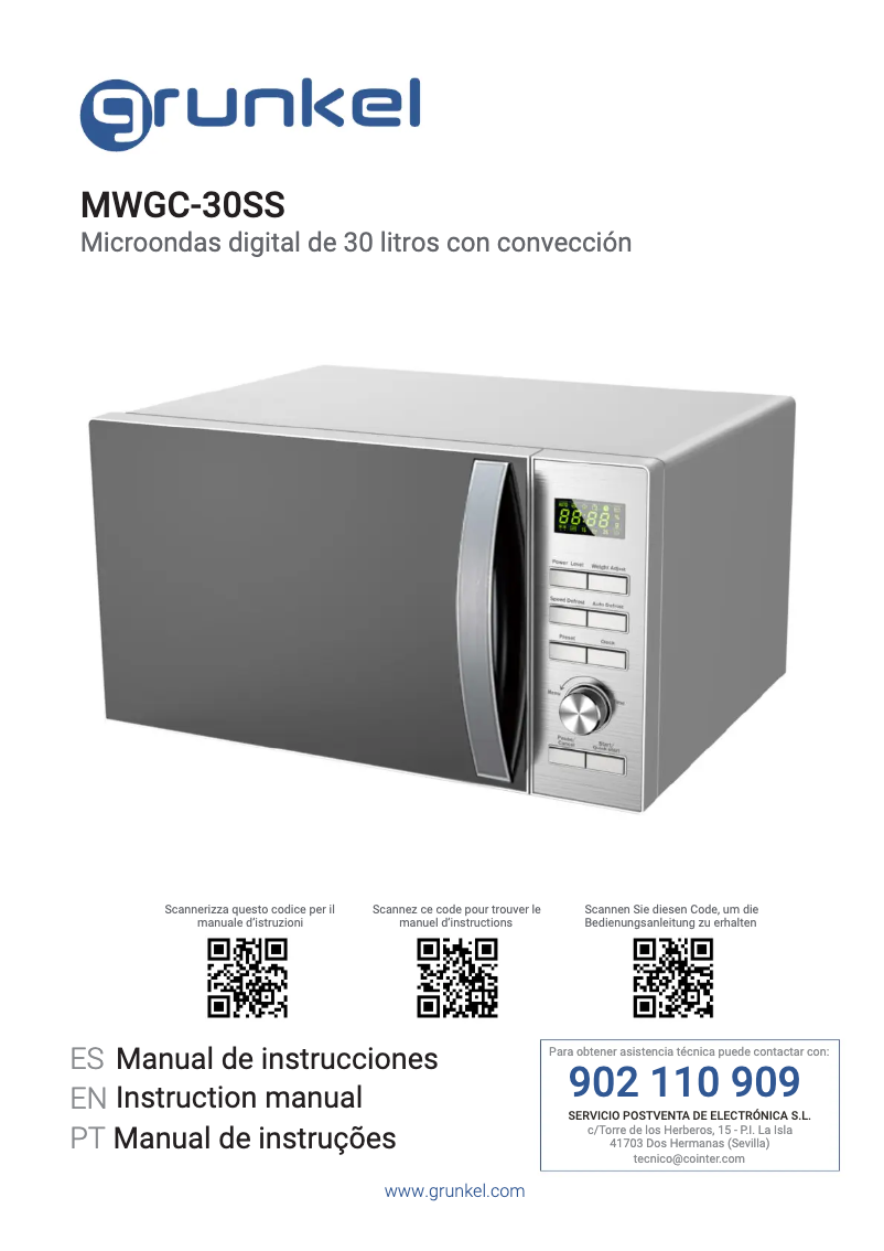 Page 1 de la notice Manuel utilisateur Grunkel MWGC-30SS