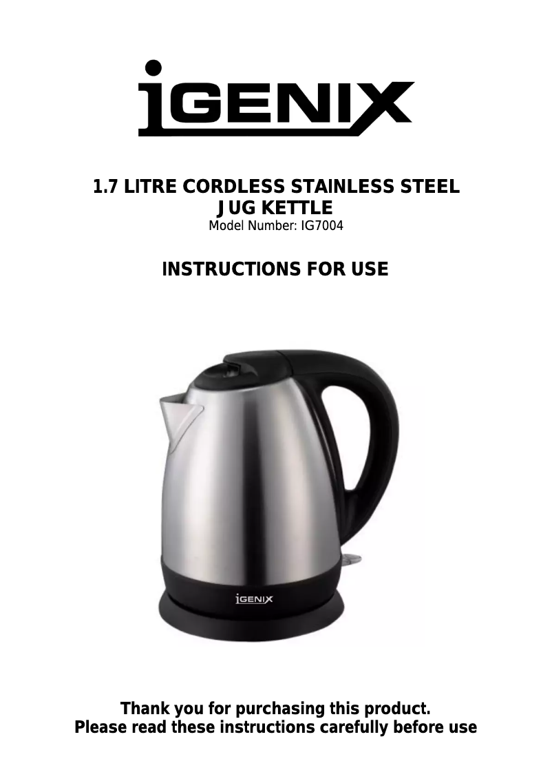 Page 1 de la notice Manuel utilisateur Igenix IG7004