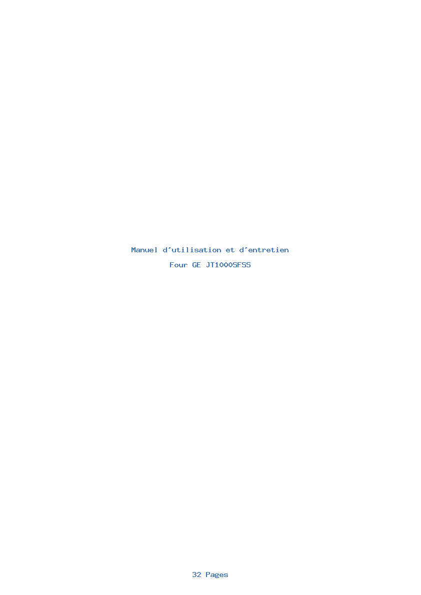 Page 1 de la notice Manuel d'utilisation et d'entretien GE JT1000SFSS