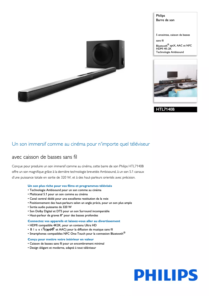 Página 1 del manual Ficha técnica Philips HTL7140B