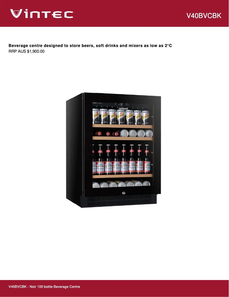 Page 1 de la notice Fiche technique Vintec V40BVCBK