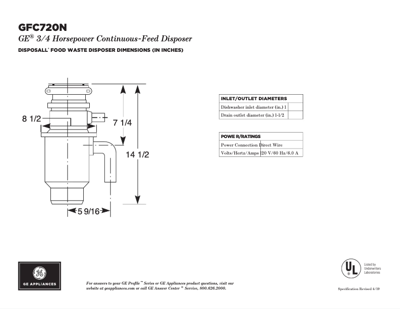 Página 1 del manual Ficha técnica GE GFC720N