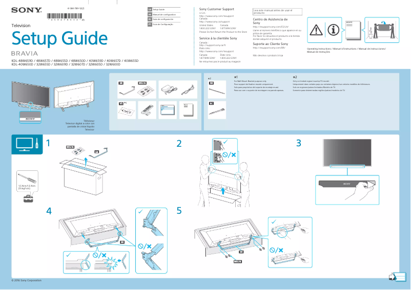 Page 1 de la notice Guide d'installation Sony KDL-32W600D