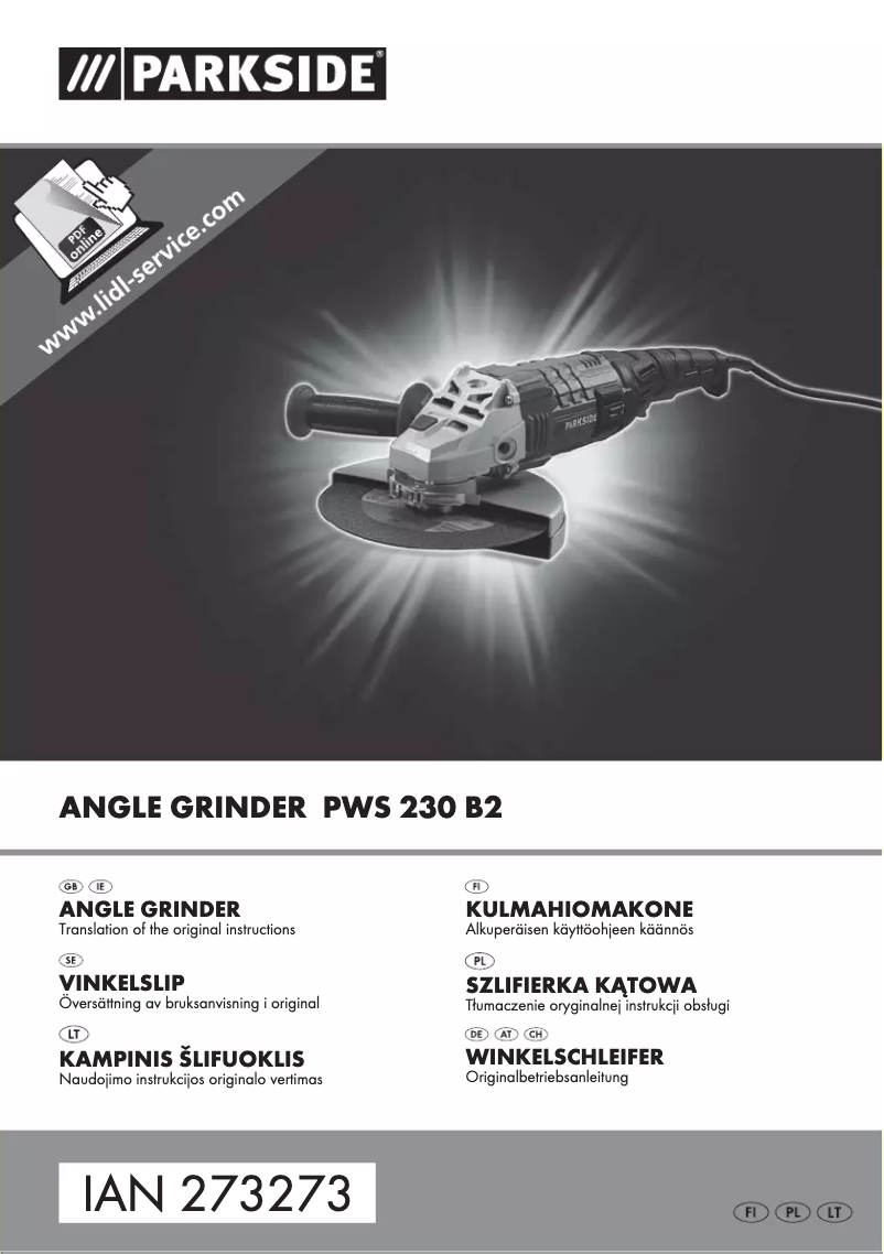 Page 1 de la notice Manuel utilisateur Parkside PWS 230 B2