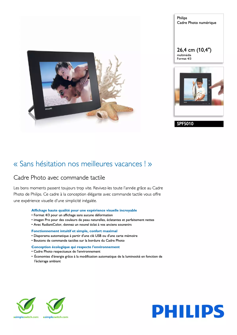 Página 1 del manual Ficha técnica Philips SPF5010