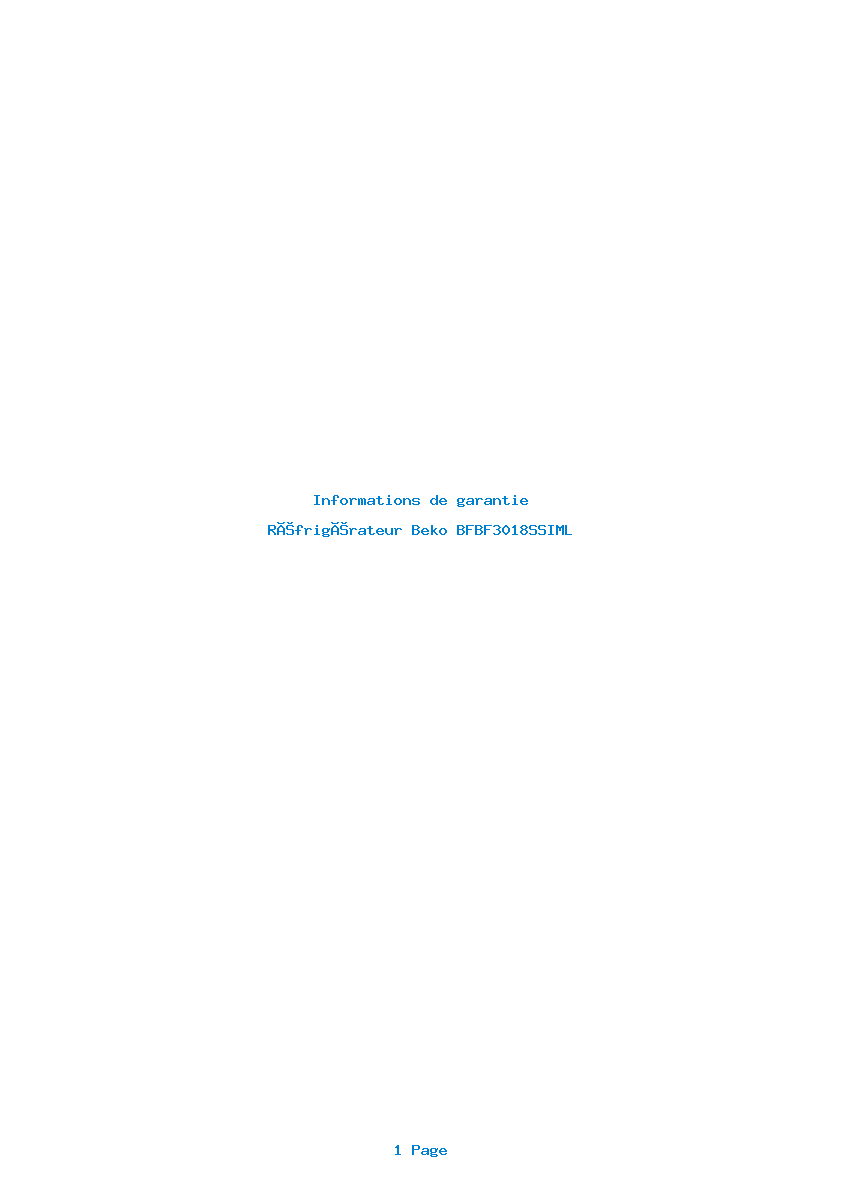 Page 1 de la notice Informations de garantie Beko BFBF3018SSIML
