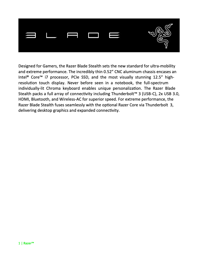 Page 1 de la notice Manuel utilisateur Razer Blade Stealth