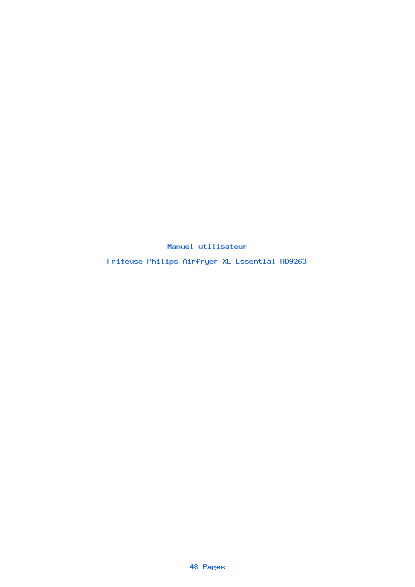 Page 1 de la notice Manuel utilisateur Philips Airfryer XL Essential HD9263
