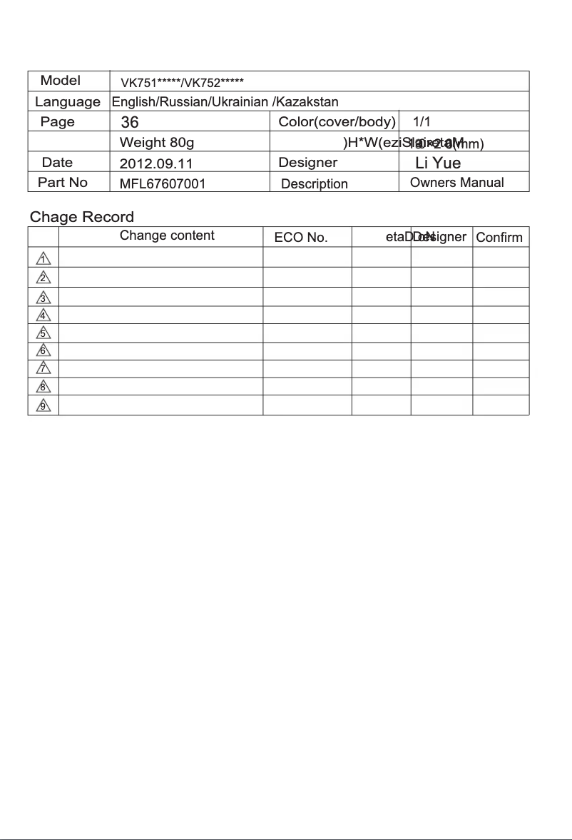 Page 1 de la notice Manuel utilisateur LG VK75204H