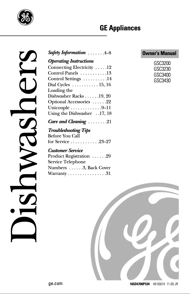 Página 1 del manual Manual de uso y mantenimiento GE GSC3400JBB