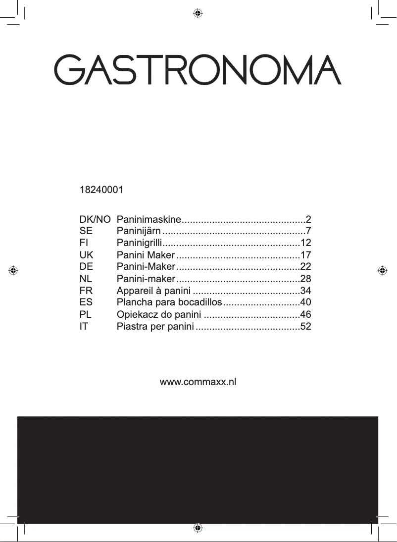 Page 1 de la notice Manuel utilisateur Gastronoma 18240001