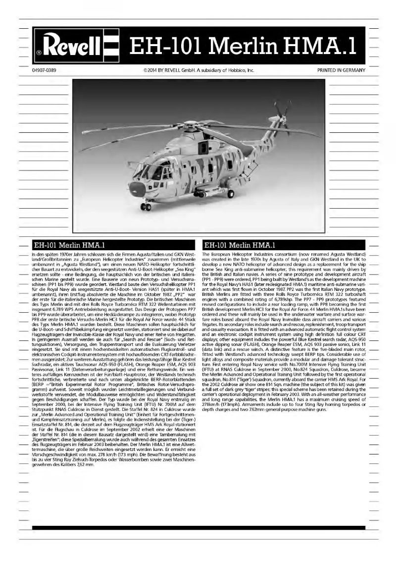 Page 1 de la notice Manuel utilisateur Revell EH-101 Merlin HMA.1