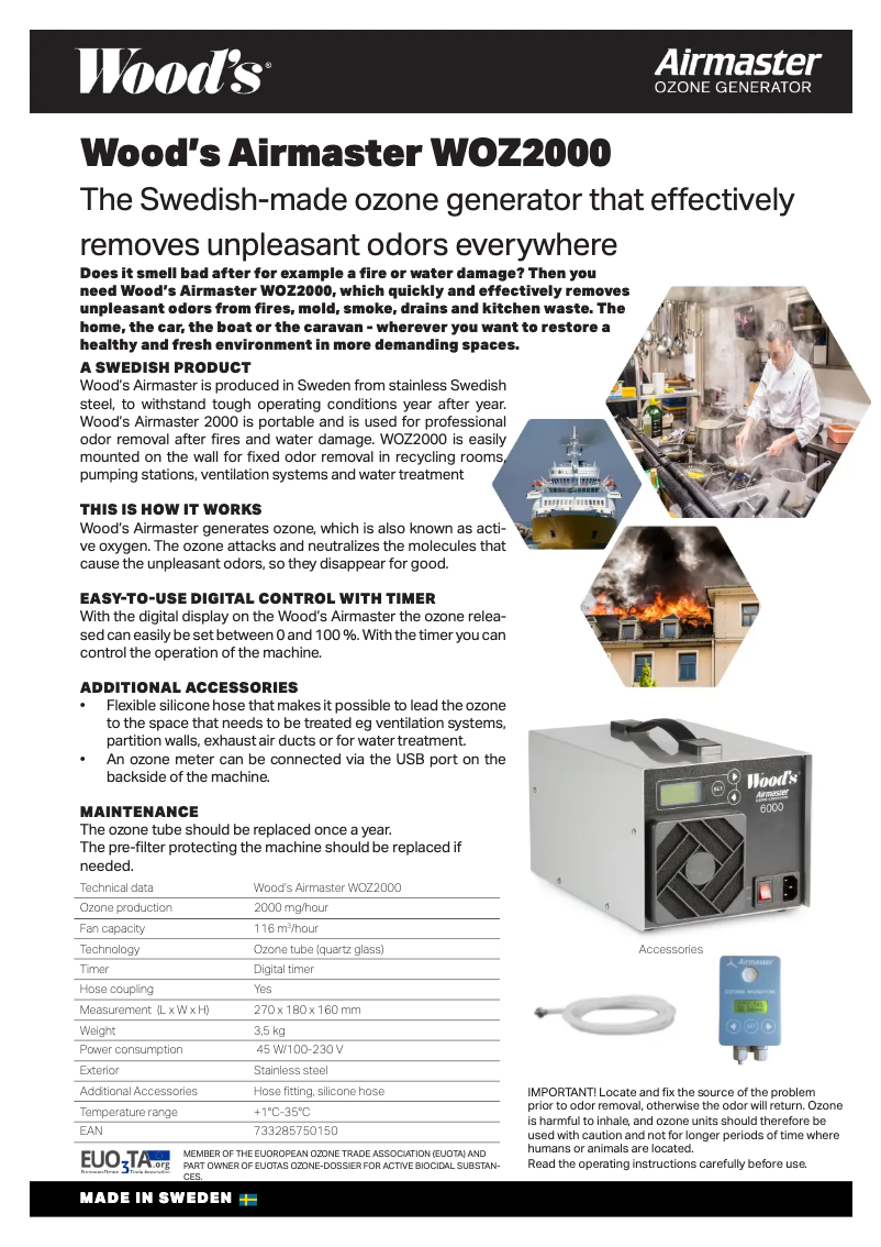 Page 1 de la notice Fiche technique Wood's Airmaster WOZ2000