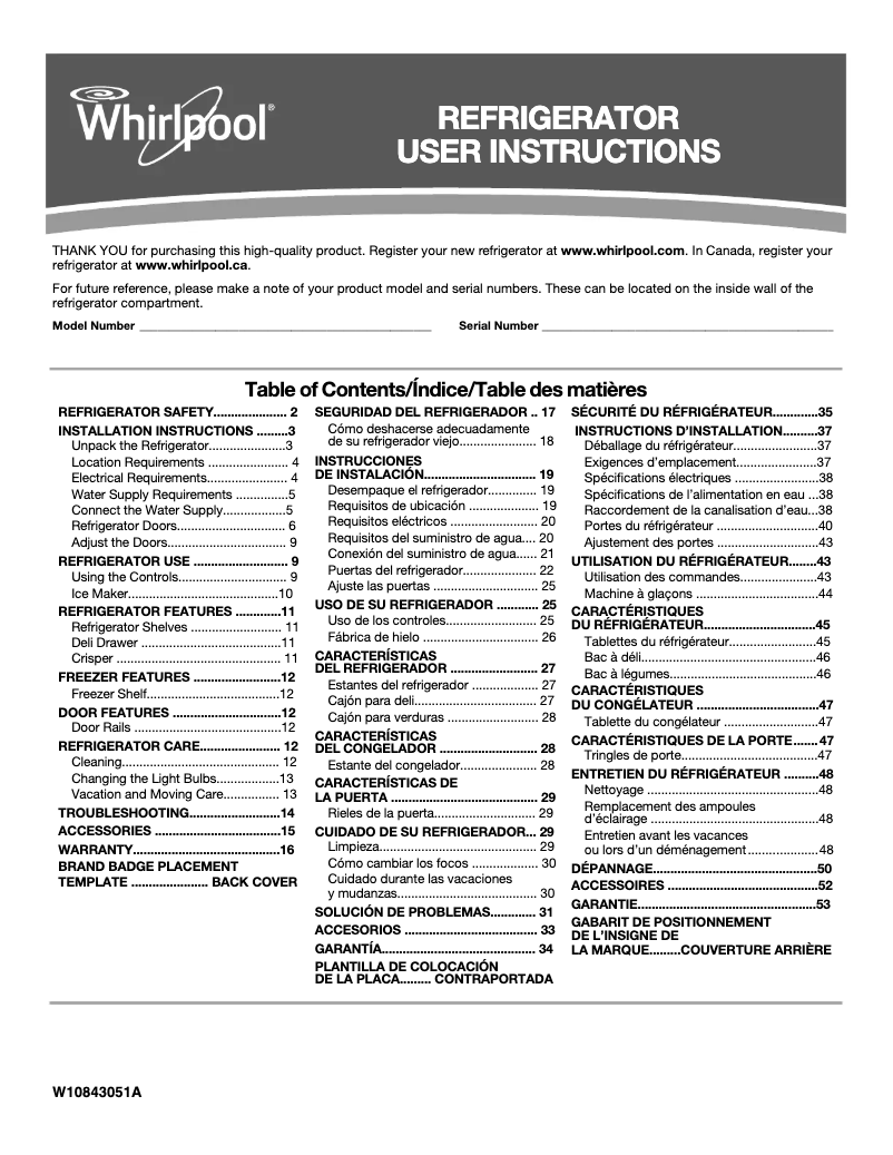 Página 1 del manual Manual de usuario Whirlpool WRTX5028PW